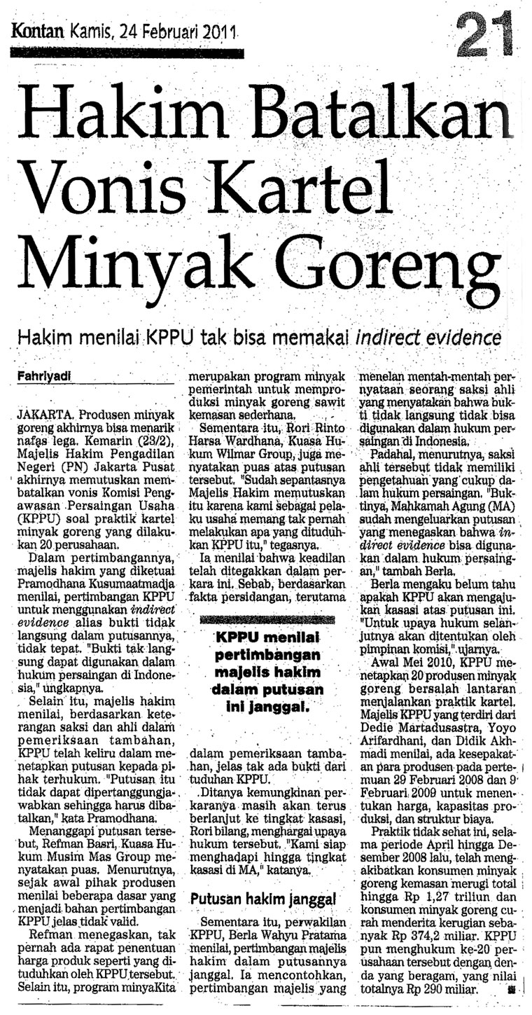 Hakim Batalkan Vonis Kartel Minyak Goreng Hakim Batalkan Vonis Kartel Minyak Goreng
