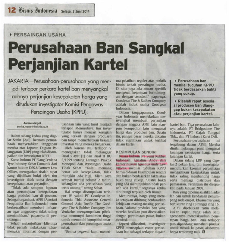 Perusahaan Ban Sangkal Perjanjian Kartel Perusahaan Ban Sangkal Perjanjian Kartel